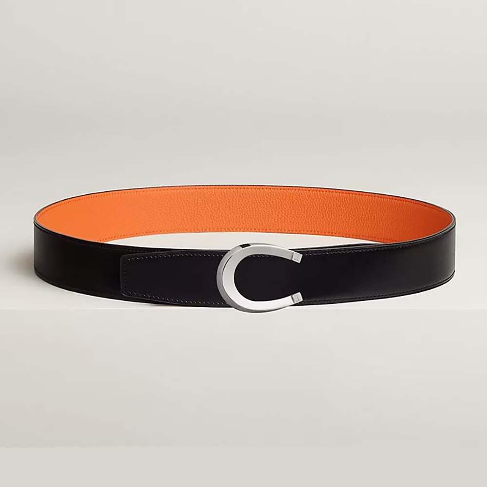 Hermes Men Luck Belt Buckle &amp; Reversible Leather Strap 38 mm-Orange